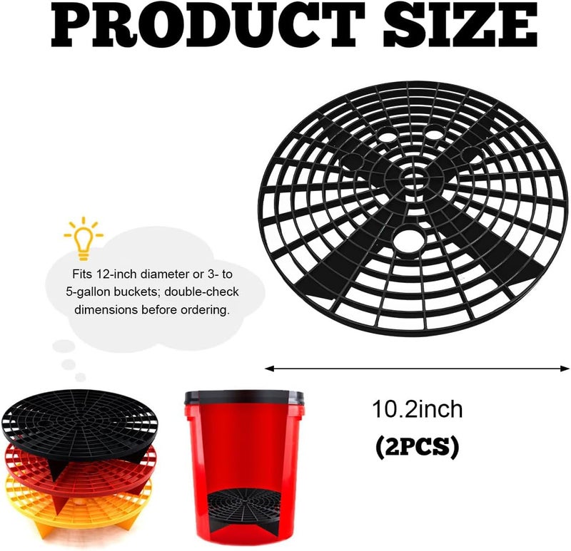 Yourkar Car Wash Bucket Inserts - 2 PCS Plastic Grit Trap for Vehicle Detailing, Auto Dirt Collectors, Fits 12 Inch Diameter Bucket, Universal Car Accessories (Black) - Image 2